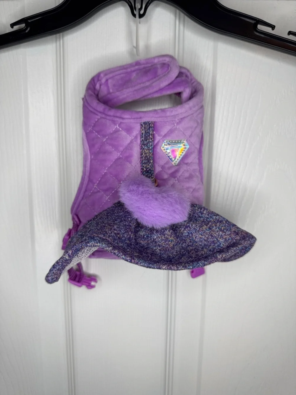 NWT Top Paw Purple Quilted Dog Harness/Dress with Pom-Pom